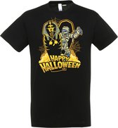 T-shirt Halloween Mummy | Halloween kostuum kind dames heren | verkleedkleren meisje jongen | Zwart | maat XS
