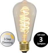 Star Trading LED Edison lamp lichtbron - E27 - 3 standen lamp - Super Warm Wit <2200K - 4 Watt - vervangt 35W Halogeen - set van 3