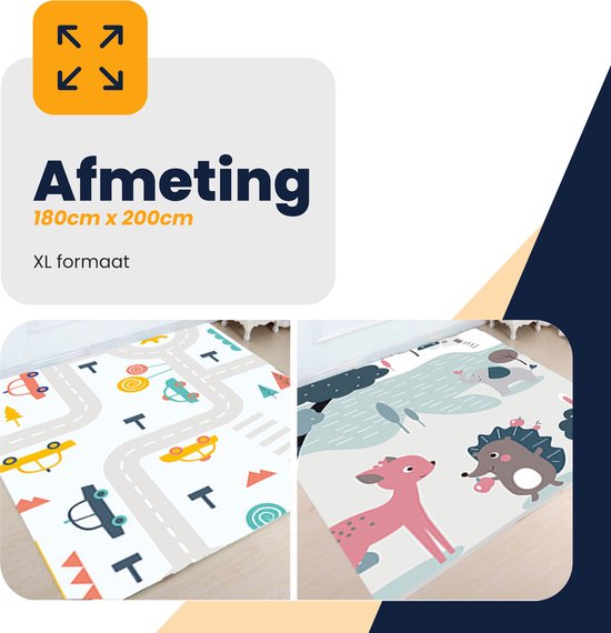 MIRO® Speelmat Baby Foam XL - Kruipmat - Opvouwbaar - Dieren & Verkeer - Kinder Speelgoed 1 Jaar - Dubbelzijdig Speelkleed - Tummy Time - Babygym 180 x 200CM - Incl. Opbergtas