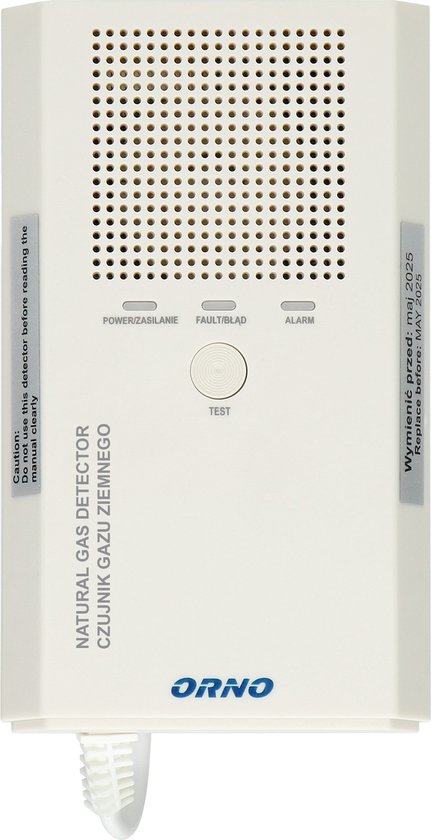 ORNO - Gasmelder - 230v - Detectie van NATUURLIJK GAS (propaan-butaan gas) -Aardgassensor 230VAC gebruikt voor continue bewaking van de aanwezigheid en detectie van aardgas dat ontsnapt uit de lekken - ORNO