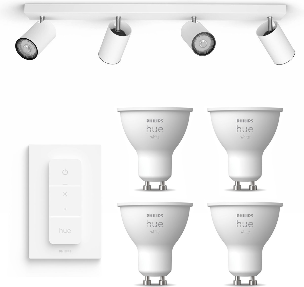 Philips myLiving Kosipo Opbouwspot Wit 4 Lichtpunten Spotjes Opbouw Incl. Philips Hue White GU10 & Dimmer Bluetooth