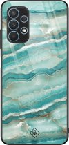 Casimoda® hoesje - Geschikt voor Samsung Galaxy A32 5G - Marmer Azuurblauw - Luxe Hard Case Zwart - Backcover telefoonhoesje - Blauw
