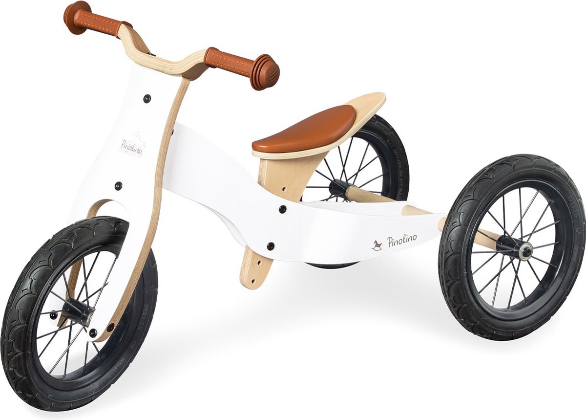 Pinolino Houten Loopfiets Balance 2 in 1 'Oskar' - Wit/naturel - 2 in 1 Loopfiets en driewieler - duurzaam meegroei fiets