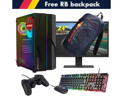 ScreenON - Racing Gaming Set + Red Bull Backpack - F1124024 - (GamePC.F11040 + 24 Inch Monitor + Toetsenbord + Muis + Controller + Gratis Red Bull Backpack)