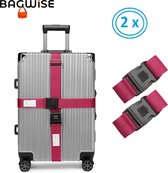 2 x Kofferriem - Bagage Band - Luggage Belt - Bagage Gordel - met SlideLock en adreslabel - Afstelbaar - 200cm x 5 cm - Bordeaux