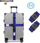 2 x Kofferriem - Bagage Band - Luggage Belt - Bagage Gordel - met SlideLock en adreslabel - Afstelbaar - 200cm x 5 cm - Blauw