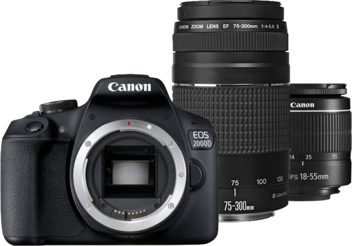 Canon EOS 2000D - Spiegelreflexcamera - + 18-55mm f/3.6-5.6 III + 75-300 f/4-5.6 III-lens — cadeau in Elektronica - foto 7