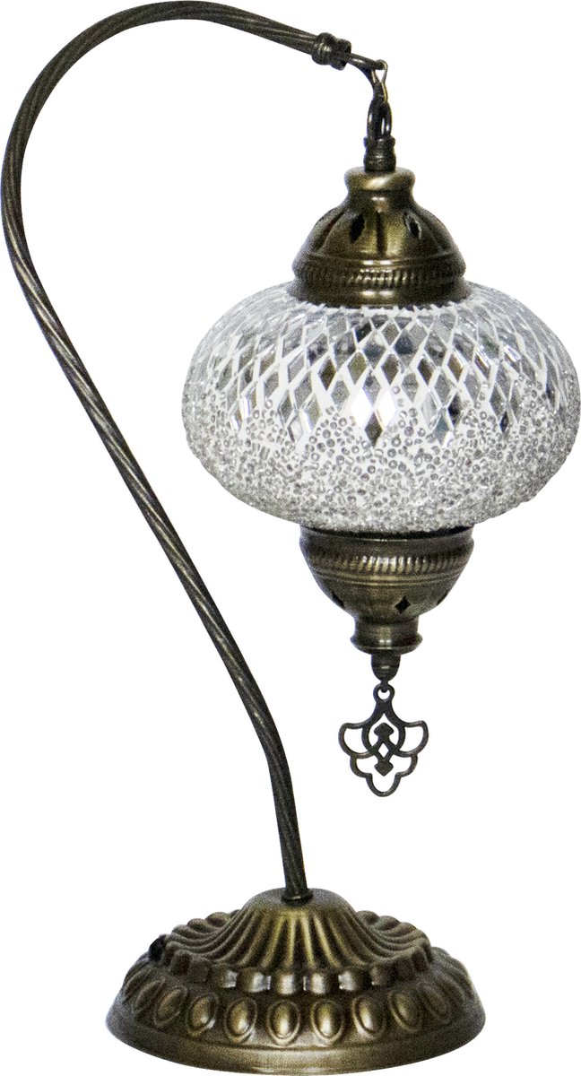 Oosterse mozaiek boog tafellamp - Zilver - Diameter bol(len) 18cm