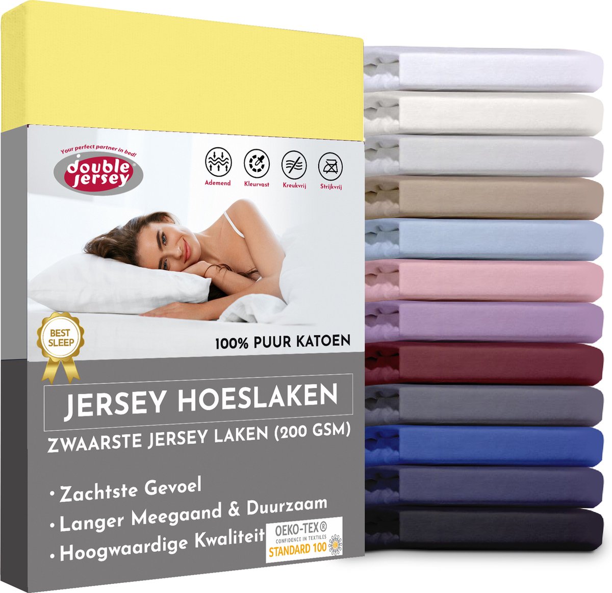 Double Jersey Hoeslaken - Hoeslaken 140x200+30 cm - 100% Katoen Geel