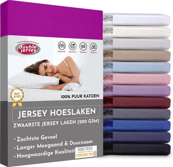 Double Jersey Hoeslaken - Hoeslaken 180x200+30 cm - 100% Katoen  Pruim