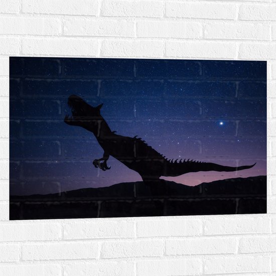 WallClassics - Muursticker - Silhouette van een Dinosaurus in de Nacht - 90x60 cm Foto op Muursticker