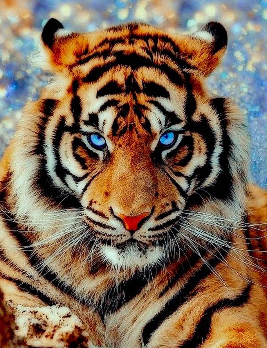 Diamond painting - Tijger met blauwe ogen - 40X50CM- HQ Diamond painting pakket - VOLLEDIG dekkend - Diamant Schilderen - voor Volwassenen – ROND - TOPMO