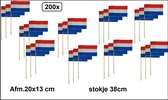 200x Zwaaivlaggetjes op stok rood/wit/blauw - zwaai vlaggetjes Holland EK WK thema feest nederland koningsdag festival uitdeel