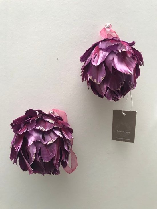 Pendentifs de Noël de Luxe 2pcs bordeaux avec des ornements de boule de fleur de paillettes d'or 9cm