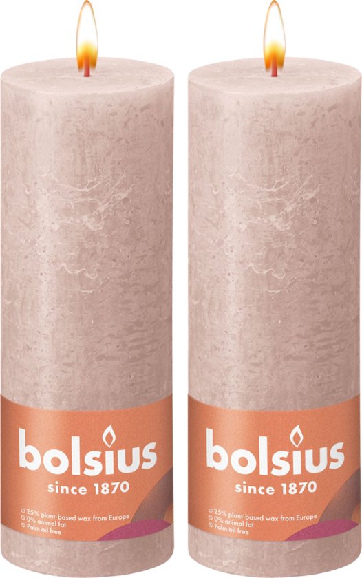 Bolsius Rustieke Stompkaarsen 04 Misty Pink – 190/68 – 2 Stuks