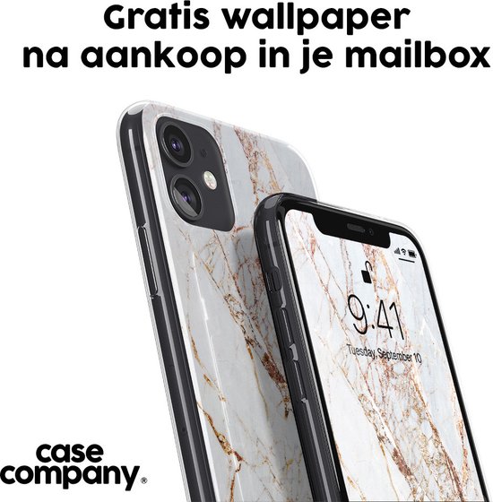Twee iPhone hoesjes met gouden marmerprint, één met marmeren achterkant.
