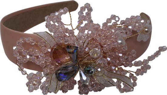 Jessidress® Hoofdband Chique Haar diadeem Feestelijke Haarband met steentjes Bruidsaccessoires - Donker Roze