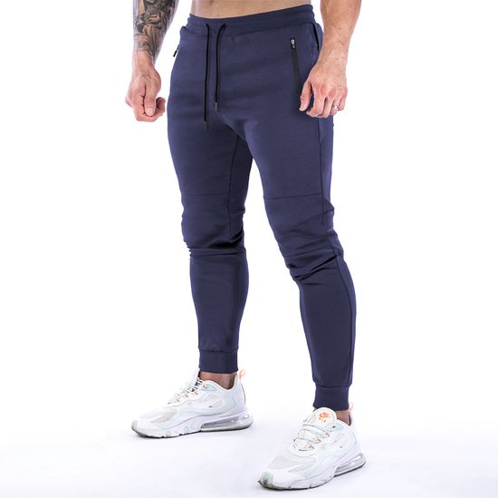 Joggingbroek heren - Lange sportbroek met rits - Aansluitend - Maat M - Blauw