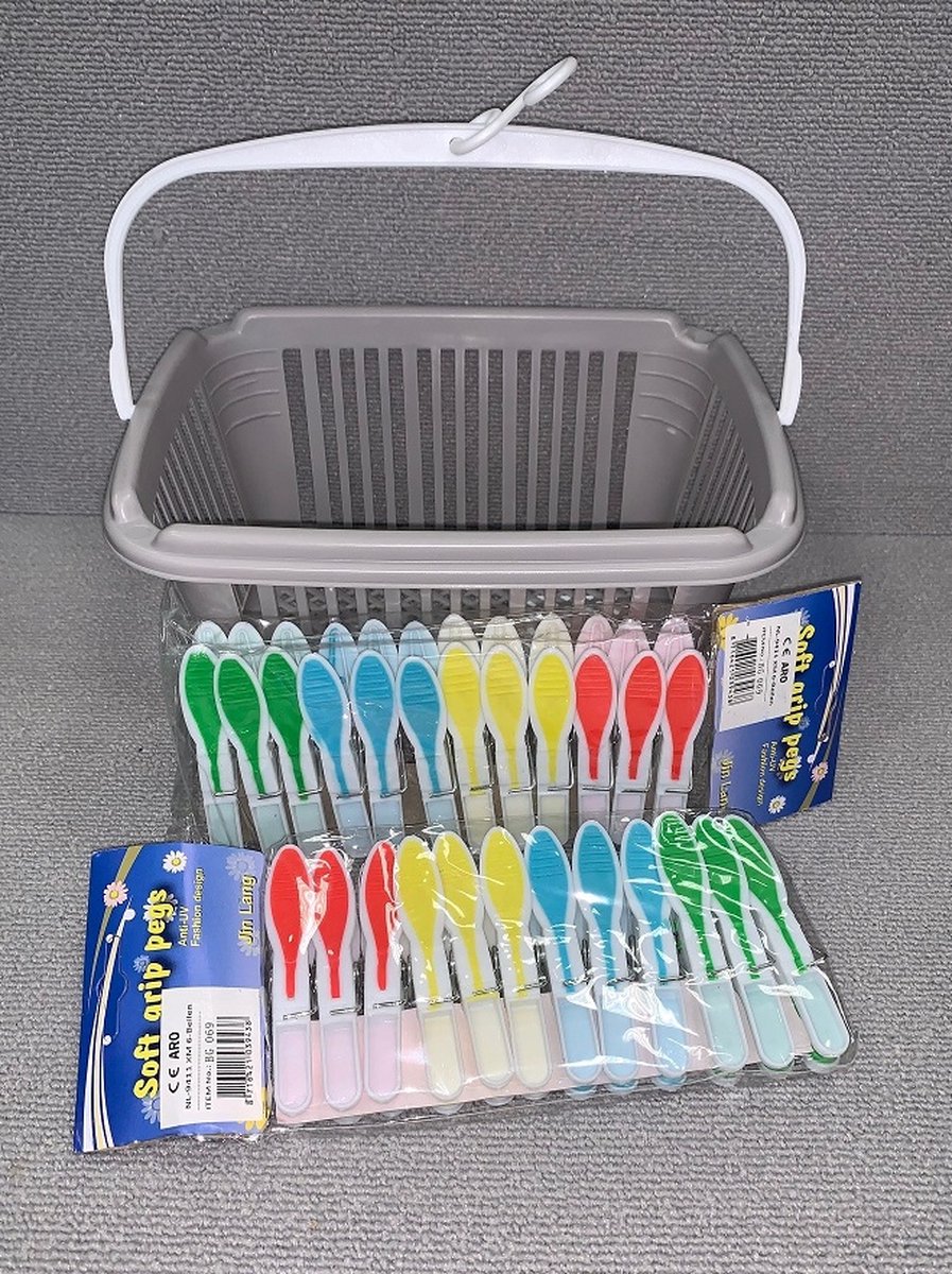 Goedkoopste Wasknijpermandje - Wasknijpermand - met 24 Knijpers – Wasknijper - Taupe