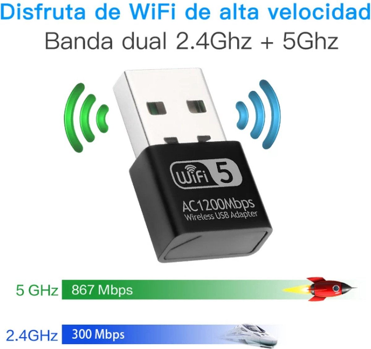 Adaptateur Wifi 2.4g 5g double bande Usb3.0 avec pilote CD 1200m
