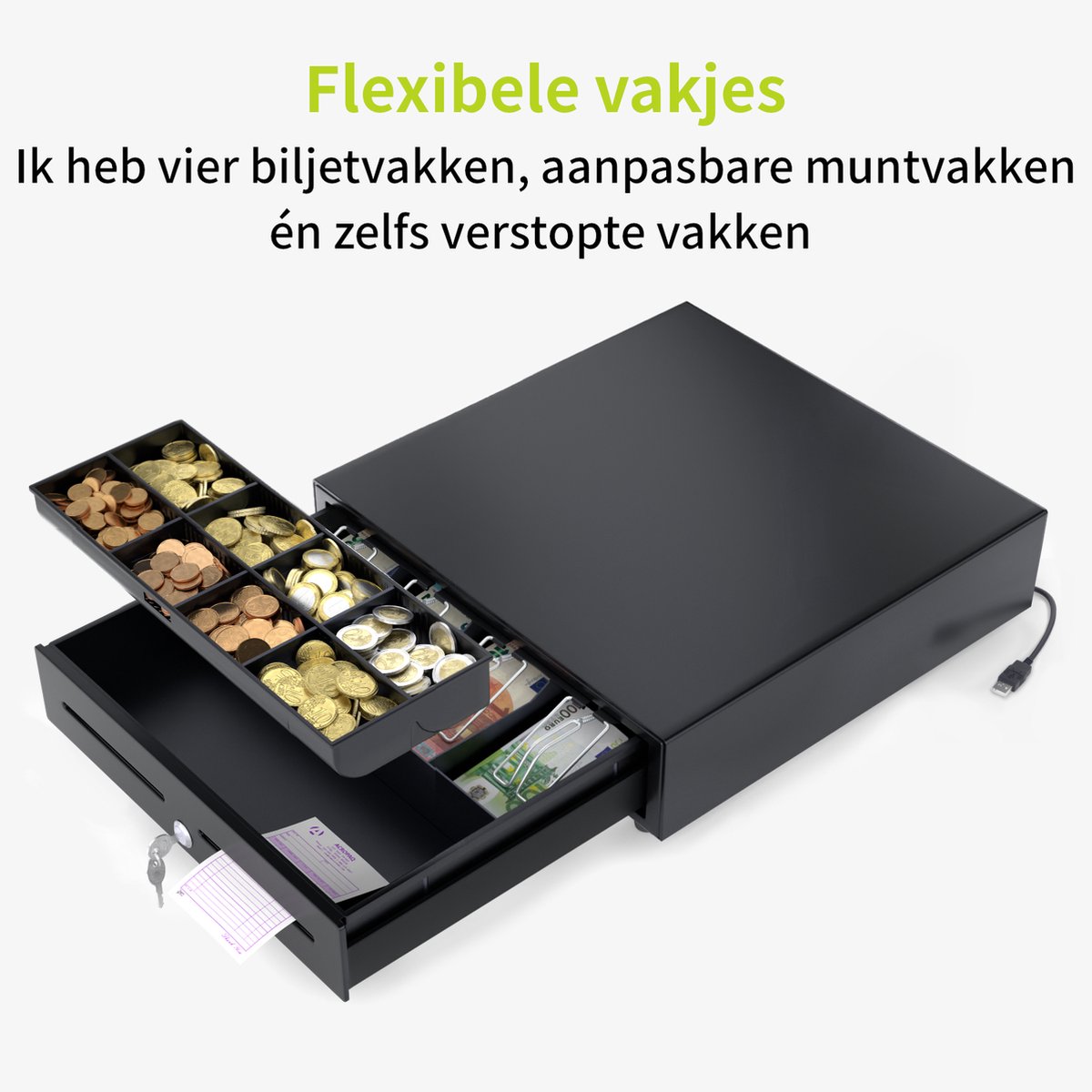 Kassalade met 5 vakken voor bankbiljetten en 4 muntvakken voor Supermarket registreerkassa, inzet kassalade vervanging geldlade geldbox van hoogwaardige kunststof, 40,5 x 24,5 x 3,5 cm (zwart Kassalade met 5 vakken voor bankbiljetten en 4 muntvakken voor Supermarket registreerkassa, inzet kassalade vervanging geldlade geldbox van hoogwaardige kunststof, 40,5 x 24,5 x 3,5 cm (zwart