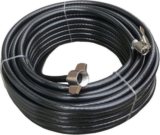 Luchtslang - 18 meter - 15 bar - Universele aansluiting - Zwart