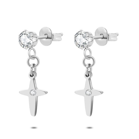 JewelryWe 3 Paar Hoepel Oorbellen Met Kruis - Hiphop Stijl Roestvrij Staal Voor Mannen En Vrouwen