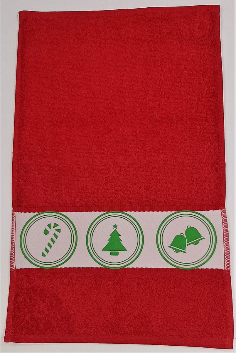 EIZOOK Kerstdagen-Feestdagen-Gasten-Handdoek-30x50-Rood-Kerstboom-Candystick-Klokken