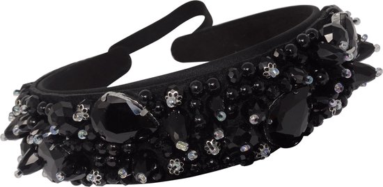 Jessidress® Luxe Haar diadeem met Strass Diademen Dames Haarband Feestelijke Hoofdband met Steentjes - Zwart