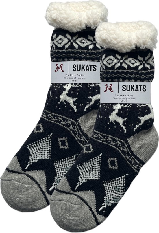 Sukats - Homesocks - Chaussettes d'intérieur - Femmes et hommes - Taille 36-41 - Violet clair - Arbre de Noël et flocons - Antidérapant - Fluffy - Plusieurs tailles et variantes