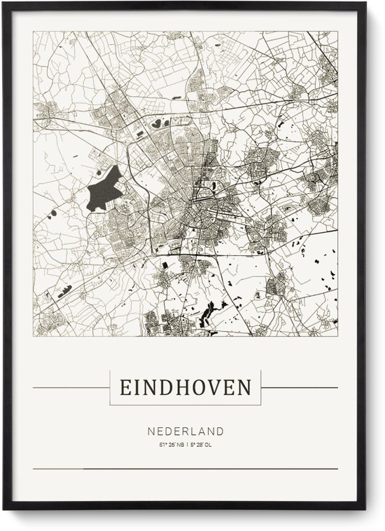 Stadskaart Eindhoven - Plattegrond Eindhoven – city map – muurdecoratie 30 x 40 cm in lijst