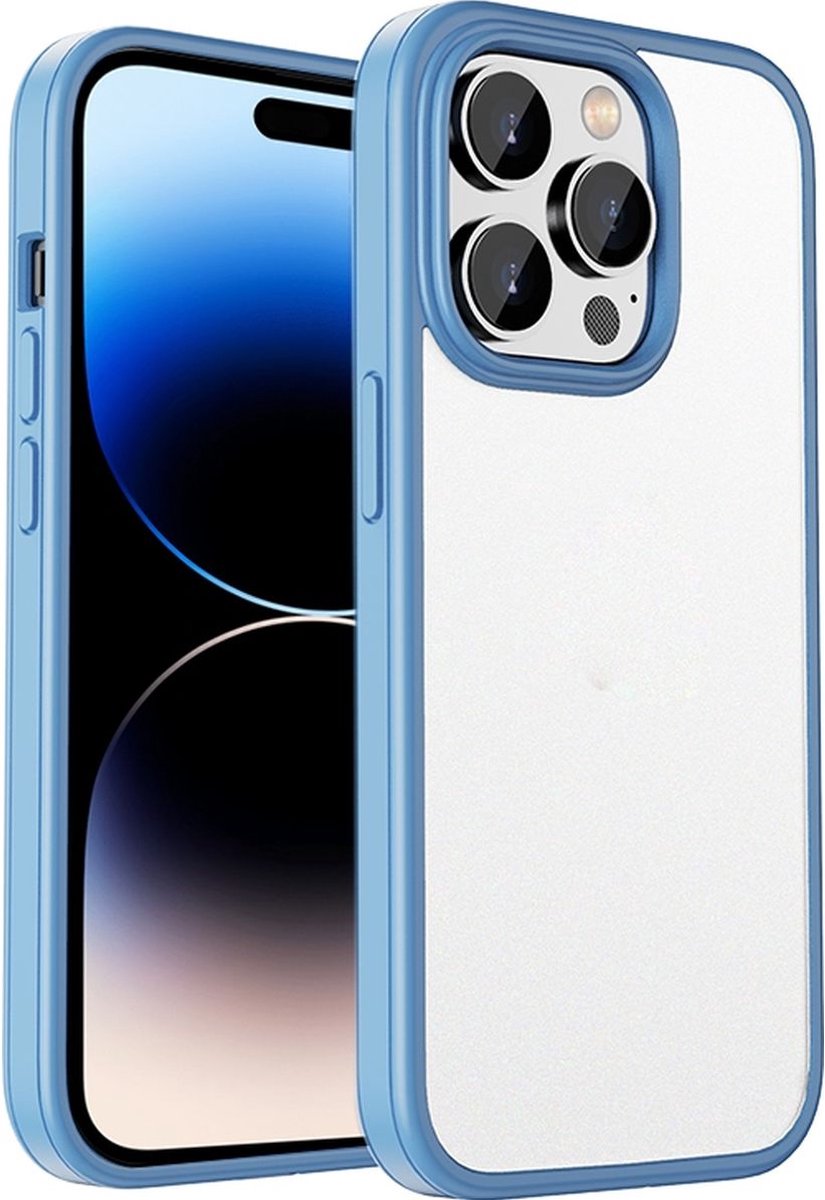 Mobigear Hoesje geschikt voor Apple iPhone 14 Pro Telefoonhoesje Hardcase | Mobigear Crystal Backcover Shockproof | Schokbestendig iPhone 14 Pro Telefoonhoesje | Anti Shock Proof - Transparant / Blauw