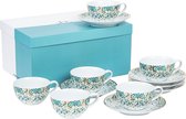 Set de 6 tasses à thé en porcelaine Emerald miroirs avec soucoupes