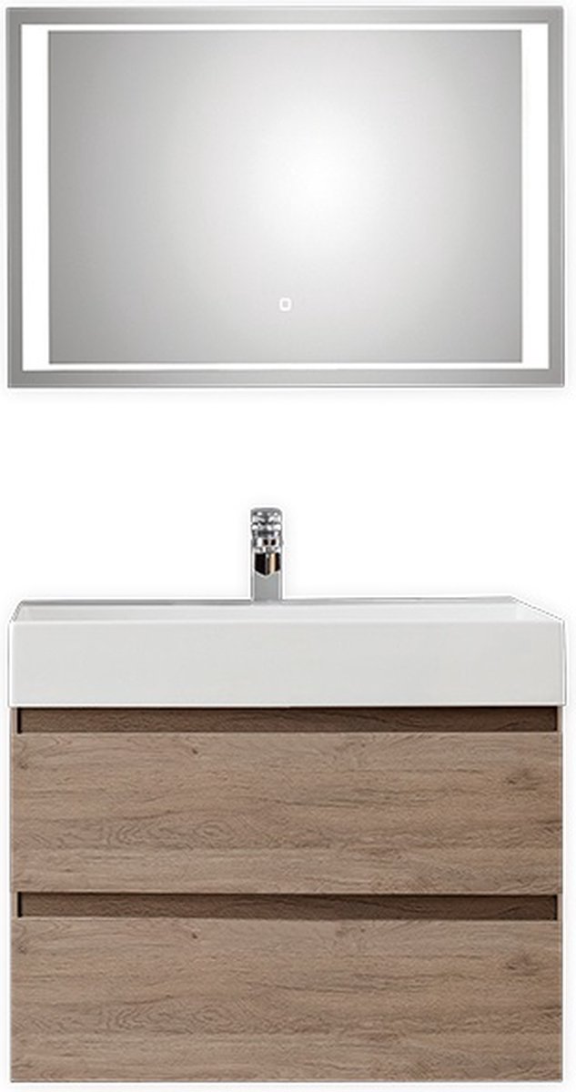 Badkamermeubel Pelipal Bali 80 cm wastafelonderkast 46 cm diep met luxe spiegel Sanremo Eiken zonder kraangat