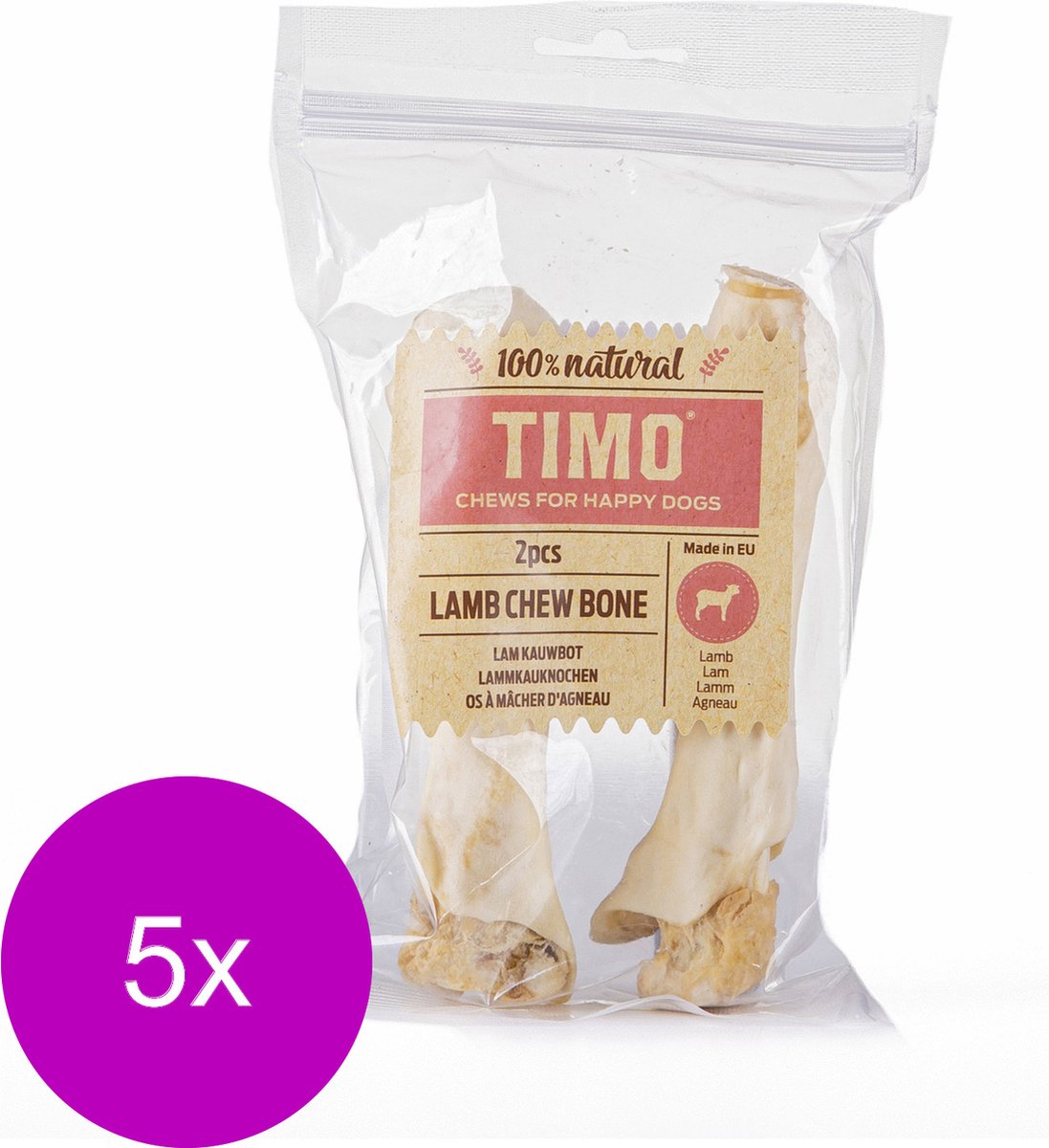Timo Lamsbot - Hondensnacks - 5 x Lam 2 stuks