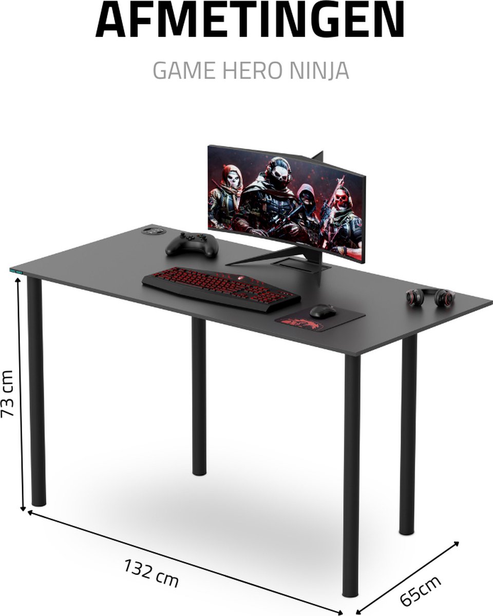 For The Win Game Bureau - 140x60x73 cm - Gaming Desk met LED Verlichting -  Incl RGB