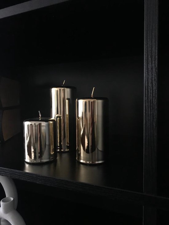 Createyourhome - Stomp kaarsen - Goud titanium - set van 3 - luxe cadeau set - giftset - kaarsen plateau -