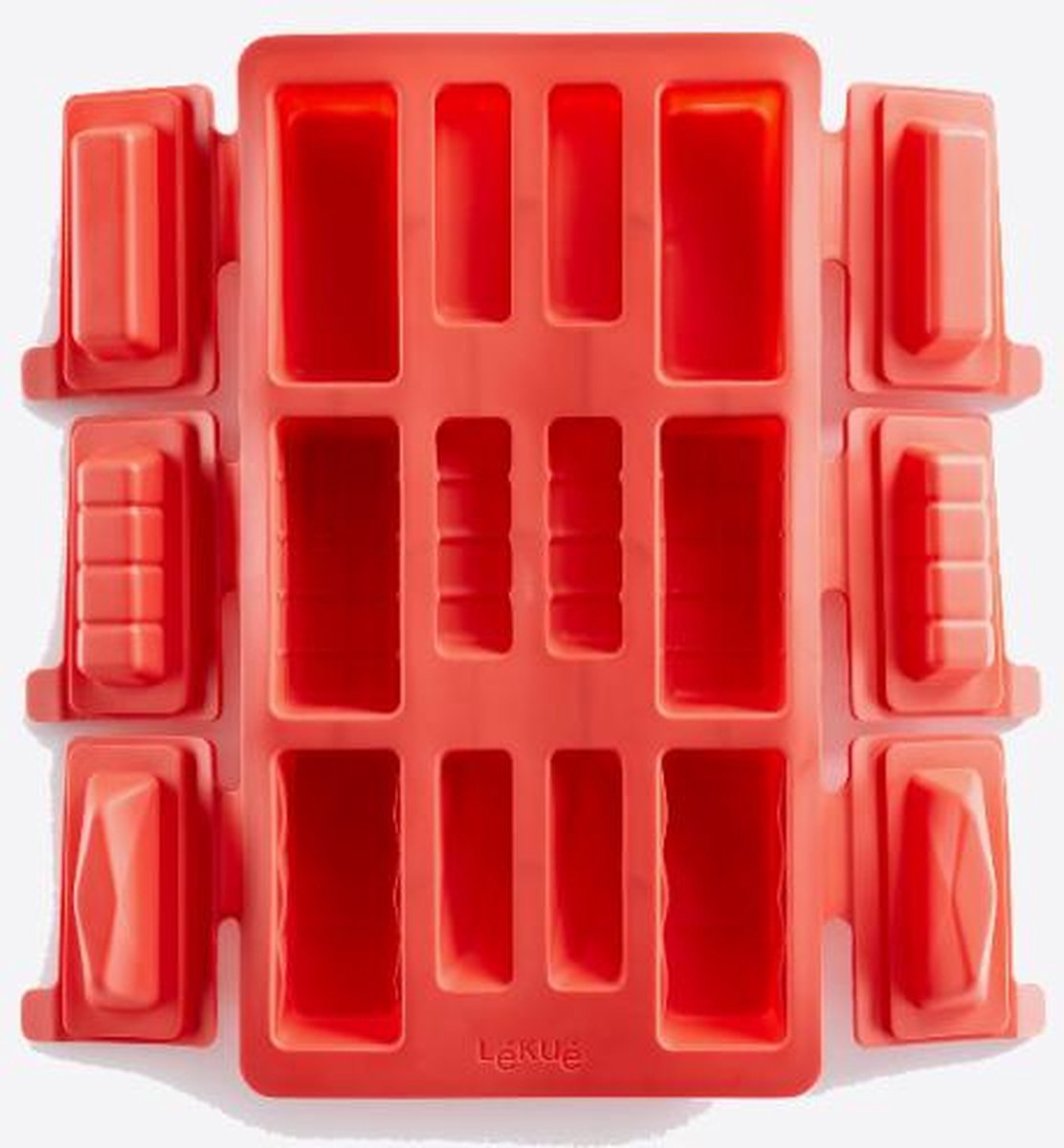 Lékué bakvorm voor 6 rechthoekige mini buches uit silicone rood 29x17x3.6cm
