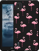 Nokia C2 2nd Edition Hoesje Zwart Flamingo - Designed by Cazy