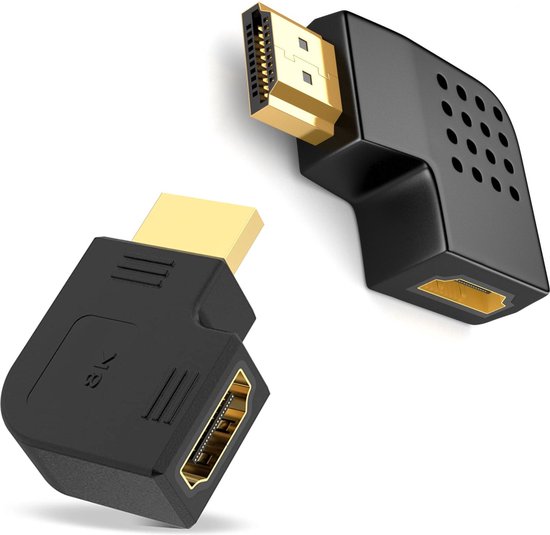 J&D HDMI Angled Adapter Combo, 4 Stuks Man-Vrouw 90 Graden en 270 Graden Rechte Hoek en 90 Graden Links en Rechts Schuine Verticale Platte HDMI-Adapter Met Vergulde Connectoren