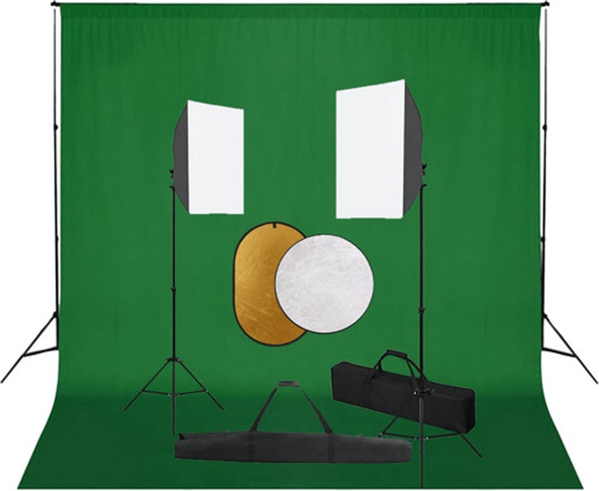 vidaXL - Fotostudioset - met - softboxlampen, - achtergrond - en - reflector