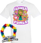 T-shirt Hippie Girl Meditation Flower Power | Toppers in Concert 2022 | Carnaval | Carnavalskleding dames heren | Wit | maat L