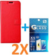 Portemonnee Book Case Hoesje + 2x Screenprotector Glas Geschikt voor: OnePlus Nord 2 5G -  rood