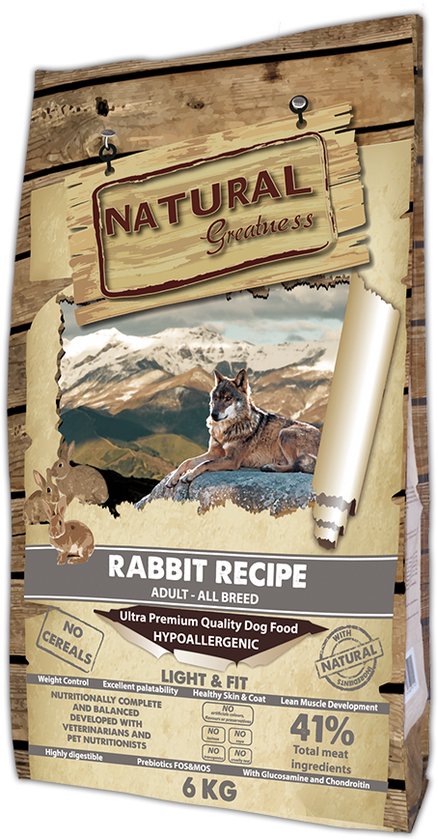 Natural Greatness Rabbit Light&Fit recipe 6kg - hypoallergeen - dieetvoer