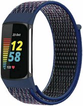 Nylon Smartwatch bandje - Geschikt voor Fitbit Charge 5 / Fitbit Charge 6 nylon bandje - indigo blauw - Strap-it Horlogeband / Polsband / Armband
