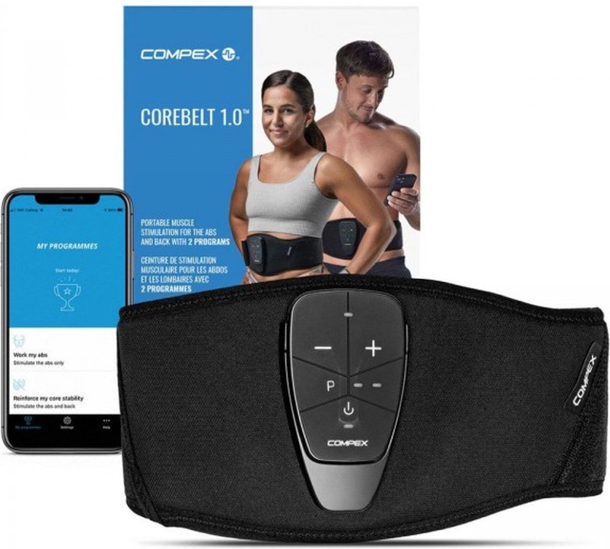 Compex Spierstimulator Corebelt 1.0, L/XL – Buikspiertraining -  Spierstimulator – Spierherstel – Spieropbouw – Pijnbestrijding – Regeneratie – EMS – Training