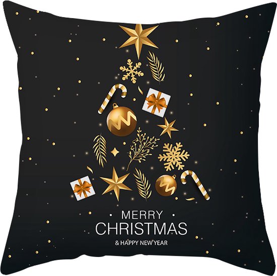 Without Lemon - Kerst Kussenhoes - Zwart met gouden Kerstboom - Kerst kussen - Kerstdagen - Feestdagen - Kerst - Decoratie - Woondecoratie - Kussenslopen - December - Cadeau