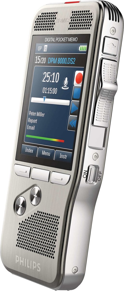 Philips PocketMemo Dicteerapparaat DPM8300 | Zonder Software | + Docking station, Ergonomische schuifschakelaar