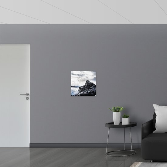 WallClassics - Dibond - Éclaboussures Water sur rocher en Zwart et Wit - Photo 50x50 cm sur aluminium (Décoration murale en métal)