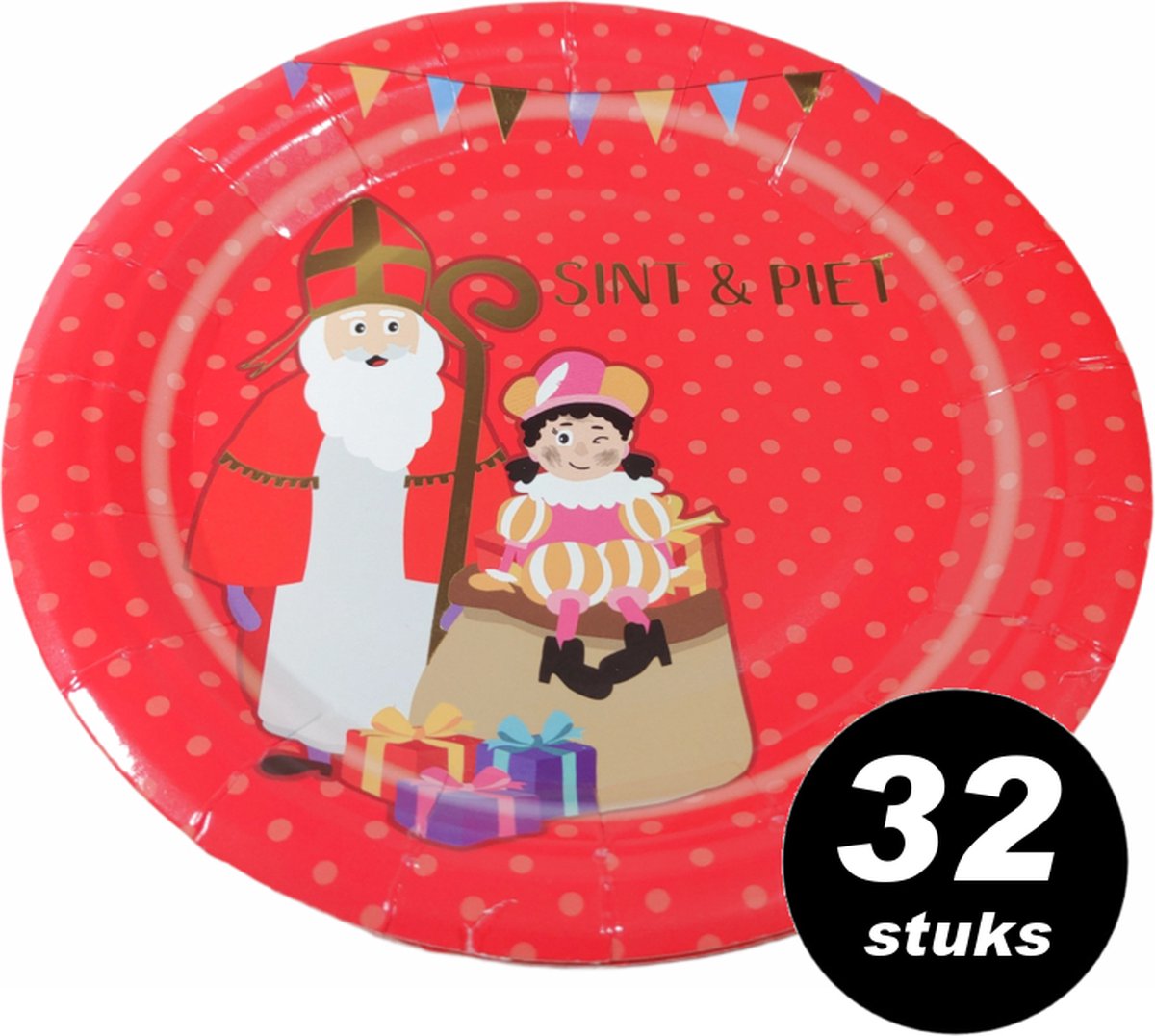 32x Sinterklaas wegwerpbordjes 'Sint & Piet' - 18 cm